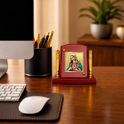 24K Gold-Plated Mother Mary MDF Car Dashboard Frame | 7.5x9 CM