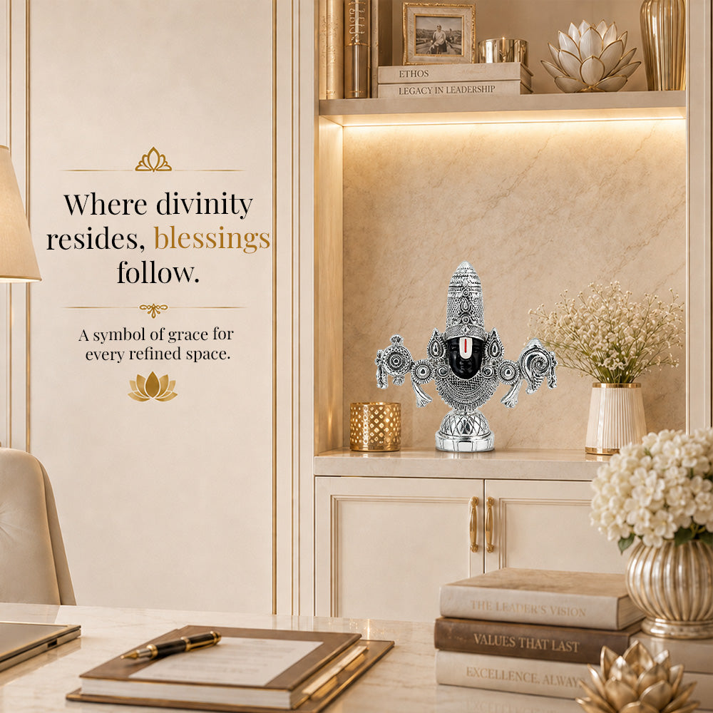 Diviniti 999 Silver Plated Antique Balaji Idol with Luxury Gift Box Décor