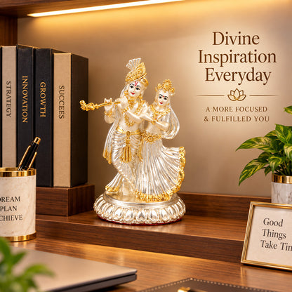 999 Silver-Plated Dual-Tone Radha Krishna Idol | Premium Gift Box | 11.5x8 CM