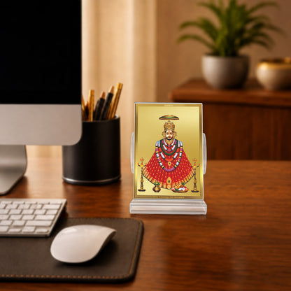 24K Gold-Plated Khatu Shyam Ji Acrylic Car Dashboard Frame | 11x7 CM