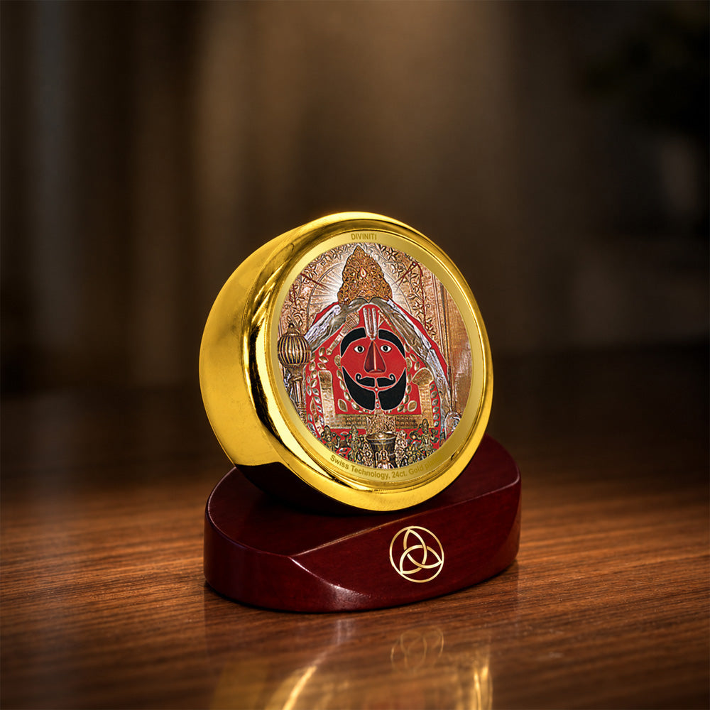 24K Gold-Plated Salasar Balaji Car Dashboard Frame | 5x5 CM