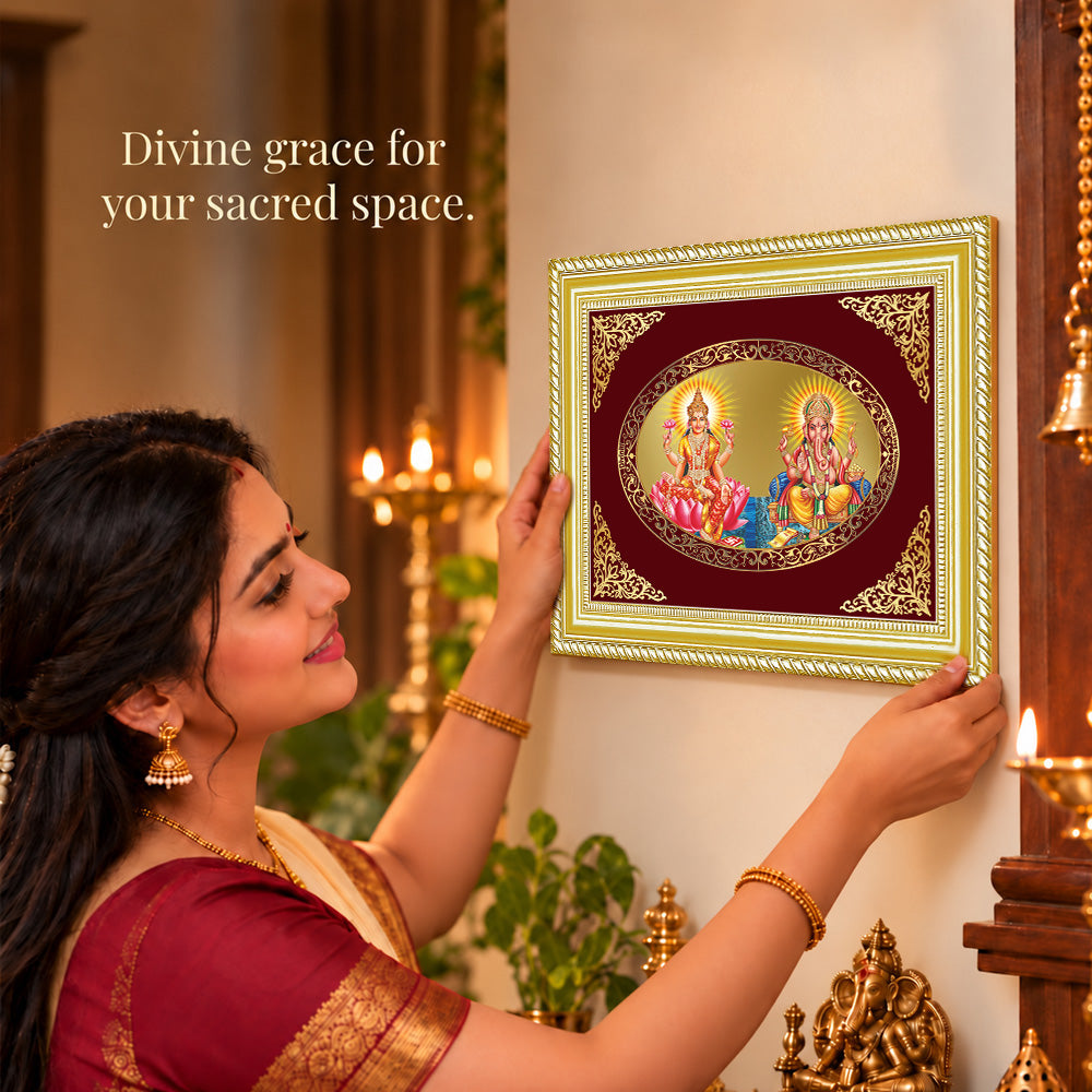 24K Gold-Plated Lakshmi Ganesha Frame | Premium Gift Box | 35x27 CM