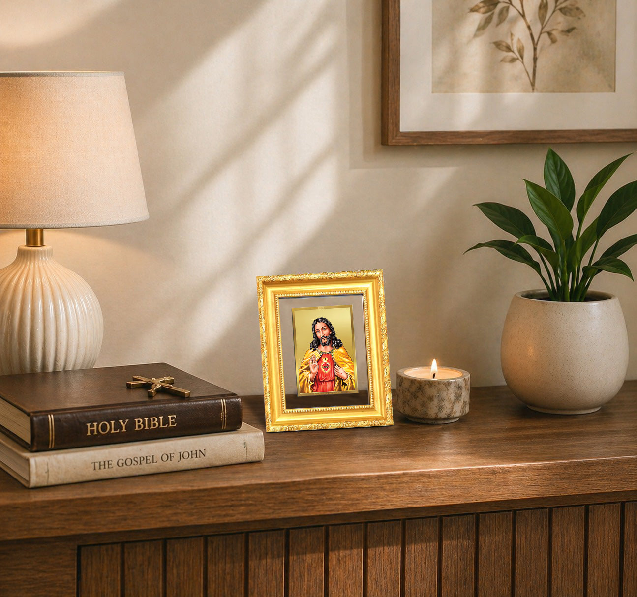 Diviniti 24K Gold Plated Jesus Christ |Divine Table Top Frame for Home Mandir & Office Decor | Luxury Spiritual Gift
