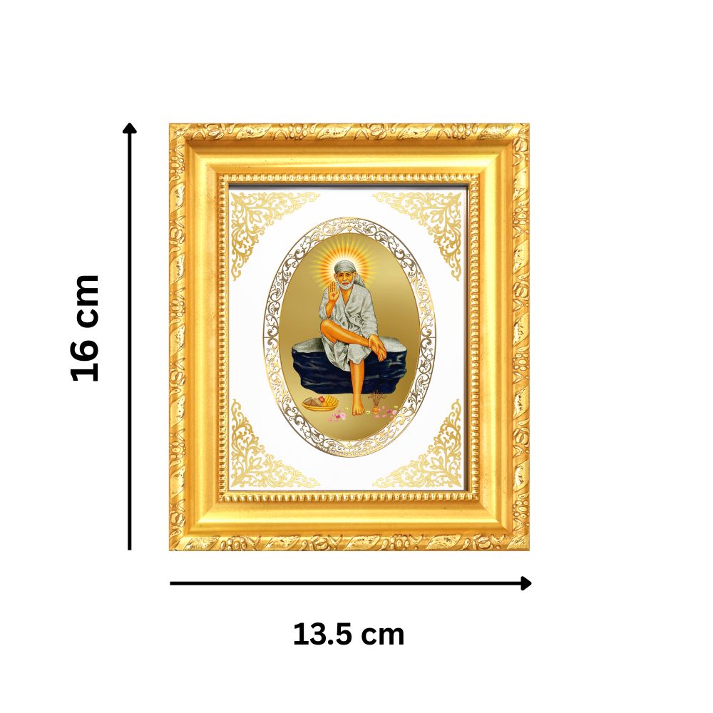 Sai Baba Divine Shirdi Sacred Faith & Blessings Royal Tabletop Frame in 24K Gold Plated Foil