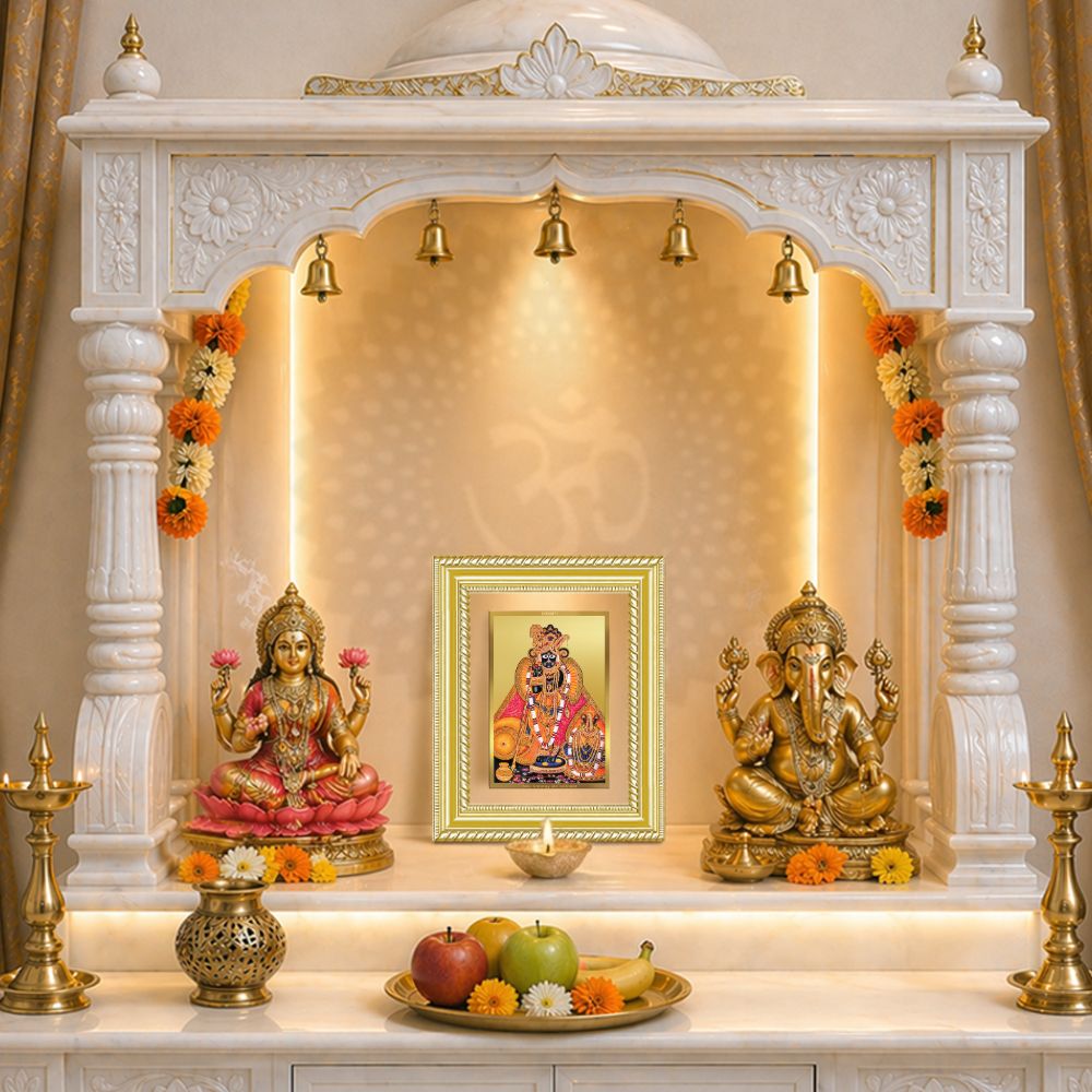 Diviniti 24K Gold Plated Banke Bihari Ji (Classic) Divine Wall and Table Top Frame for Home Mandir & Office Decor | Luxury Spiritual Gift