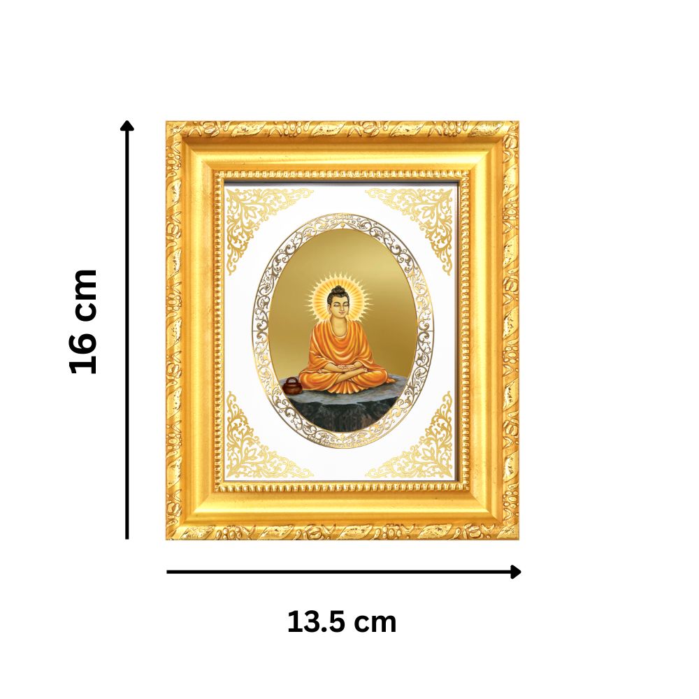 Lord Buddha Divine Peace & Mindfulness Sacred Royal Tabletop Frame in 24K Gold Plated Foil