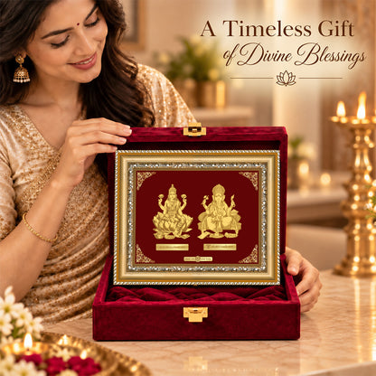 24K Gold-Plated Lakshmi Ganesha Frame | Premium Gift Box | 18x22 CM