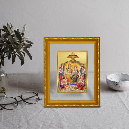 DIVINITI 24K Gold Plated Foil Shri Ram Darbar Photo Frame for Wall Hanging, Workshop, Table Top, Home Decor, Luxury Gift|DG103 Size 2 (22.6x18.4 CM)