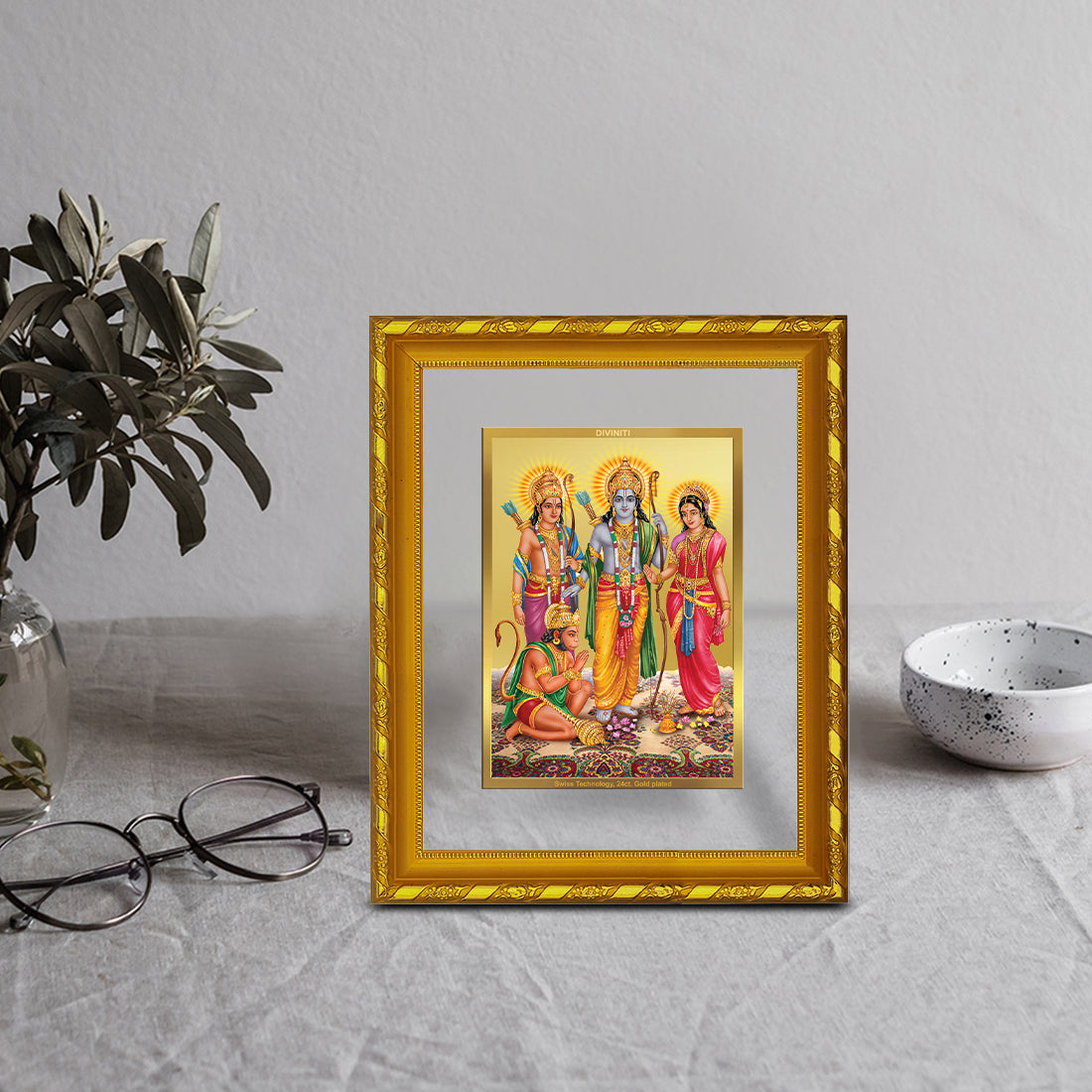 DIVINITI 24K Gold Plated Lord Ram Darbar Photo Frame for Home Decor, Table Top, Wall Hanging, Workshop, Premium Gift|DG103 Size 2 (22.6x18.4 CM)