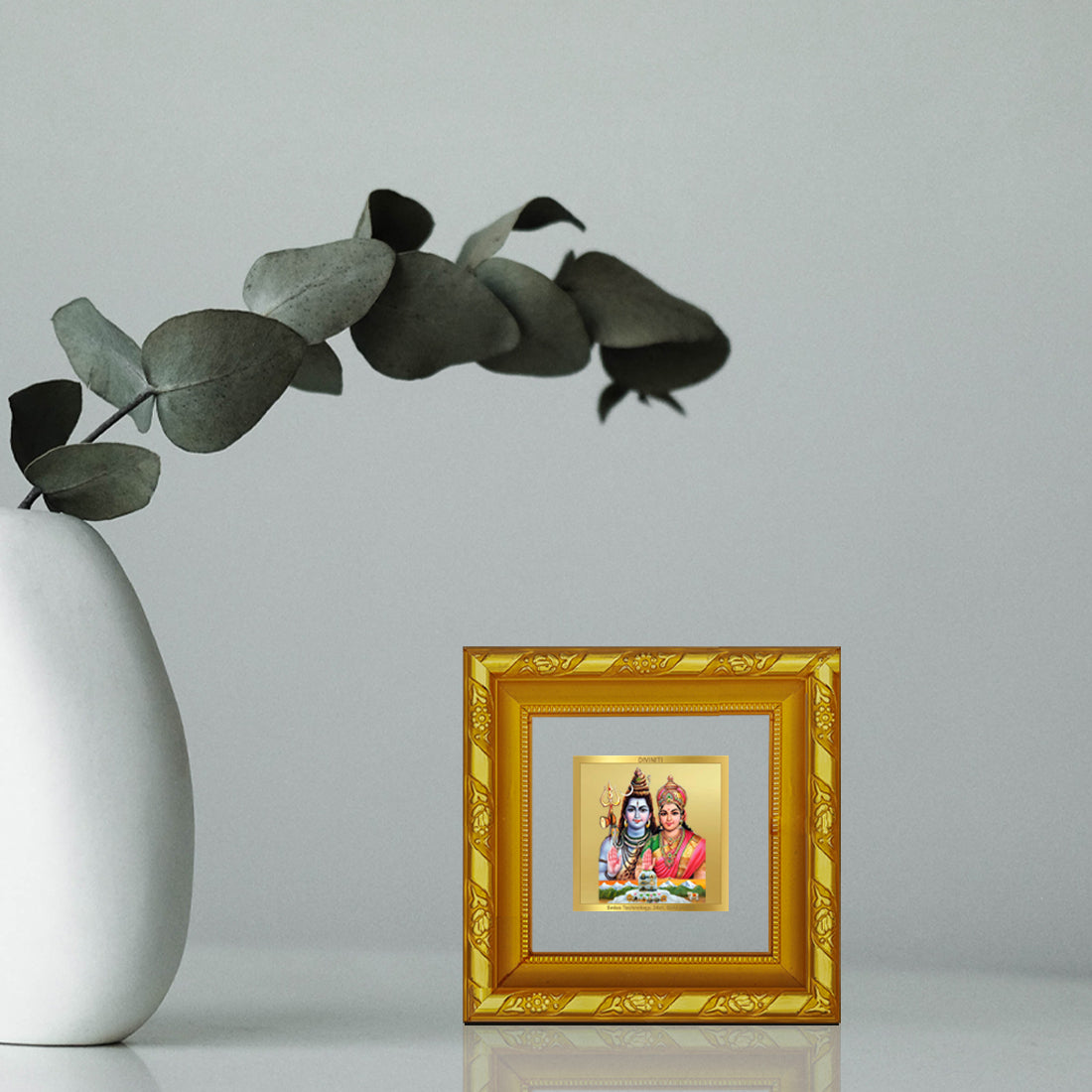 DIVINITI 24K Gold Plated Foil Shiv Parvati Photo Frame Idol for Home Decor, Puja Room, Wall Hanging, Table Top, Workshop, Gifts | DG103S1A (10x10 CM)