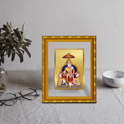 DIVINITI 24K Gold Plated Foil Agrasen Maharaj Elegant Photo Frame Idol for Wall Hanging, Workshop, Table Top, Home Decor, Luxury Gift|DG103 Size 2 (22.6x18.4 CM)