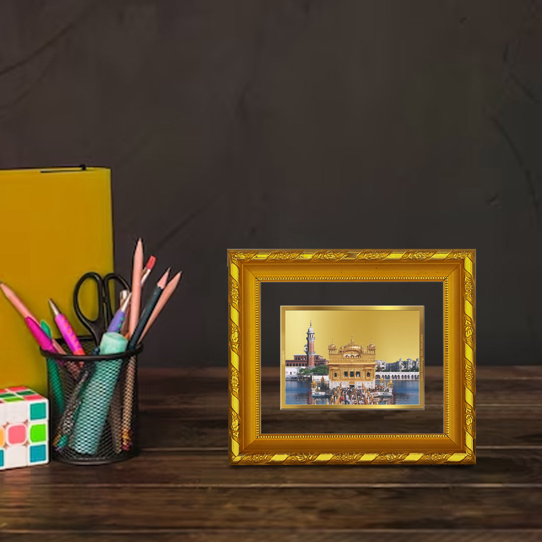 DIVINITI 24K Gold Plated Foil Sachkhand Shri Darbar Sahib (Golden Temple) Photo Frame for Home Decor, Luxury Gift, Festival DG 103 Size 1 (15.3x14.9 CM)