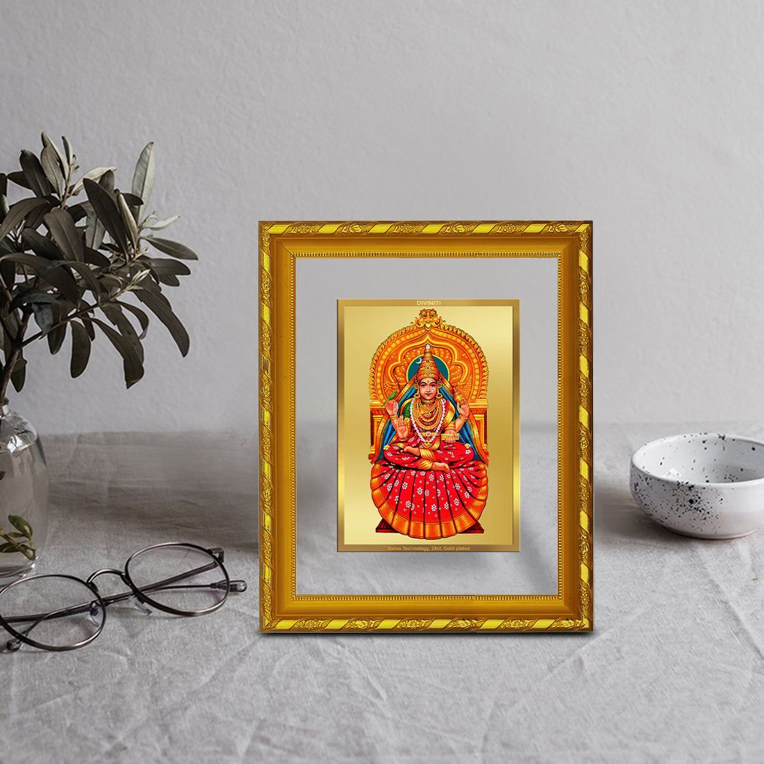 DIVINITI 24K Gold Plated Foil Sharda Mata Photo Frame for Home Wall Decor, Workshop, Table Top, Gift|DG103 Size 2 (22.6x18.4 CM)