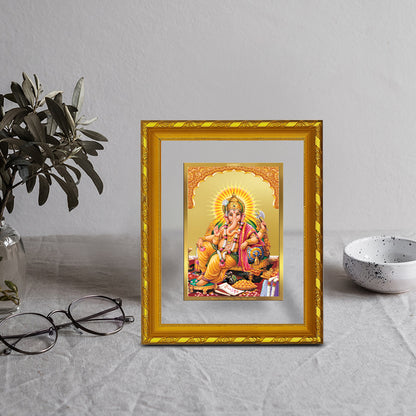DIVINITI 24K Gold Plated Foil Ganesha Photo Frame Idol for Home & Office Decor, Wall Hanging, Workshop, Table Top, Gift|DG103 Size 2 (22.6x18.4 CM)