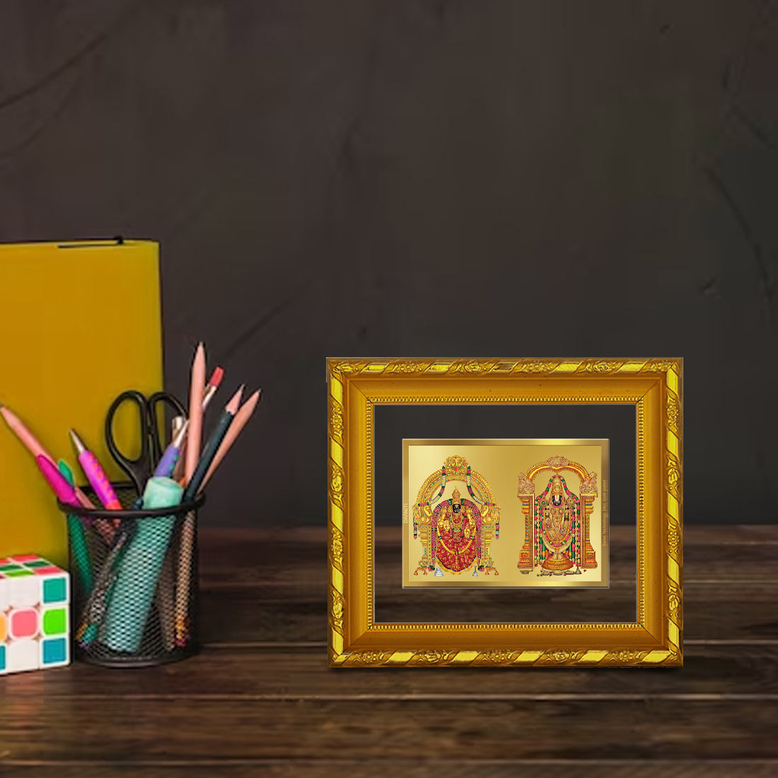 DIVINITI 24K Gold Plated Foil Padmavathi Balaji Wall Photo Frame for Home Decor, Puja Room DG 103 Size 1 (15.3x14.9 CM)