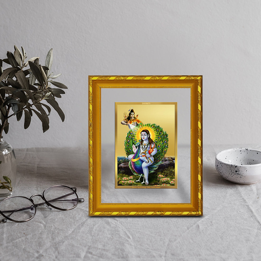 DIVINITI 24K Gold Plated Foil Baba Balak Nath Photo Frame Idol for Home Decor, Table Top, Wall Hanging, Workshop, Premium Gift|DG103 Size 2 (22.6x18.4 CM)