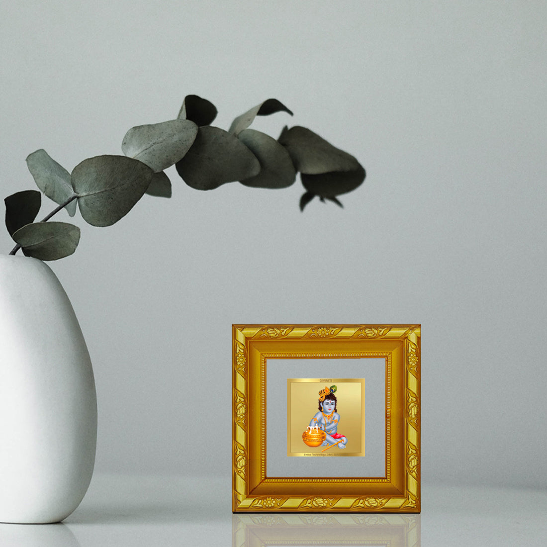 DIVINITI 24K Gold Plated Foil Bal Gopal Stylish Photo Frame for Wall Hanging, Home Decor, Workshop, Table Top, Premium Gifts|DG103S1A (10x10 CM)