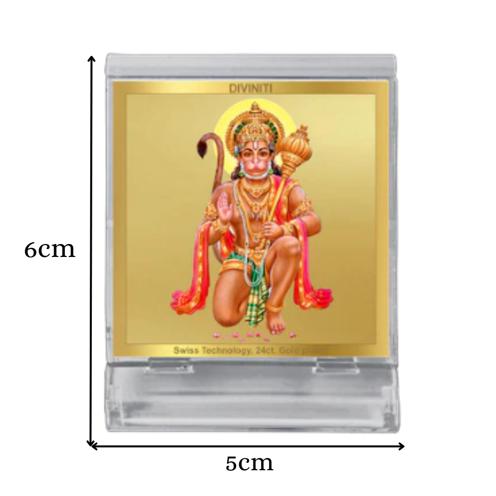 Hanuman Blessings Pose | Divine Lord Hanuman Car Dashboard & Tabletop Photo Frame in 24K Gold Plated Foil