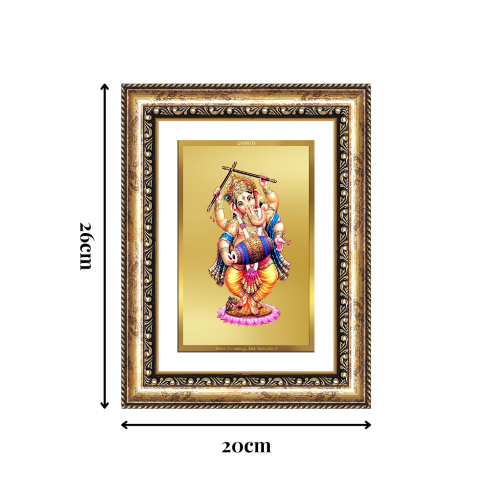 Diviniti 24K Gold Plated Dancing Ganesha (Classic) Divine Wall Frame for Home Mandir & Office Decor | Luxury Spiritual Gift
