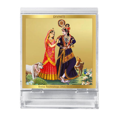 Diviniti 24K Gold Plated Foil Radha Krishna Acrylic Frame for Car Dashboard, Home Decor, Tabletop, Puja Room, Festival Gift ACF3A (5.8x4.8 CM)