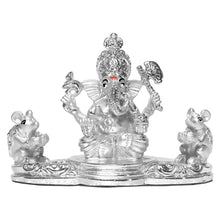 Load image into Gallery viewer, DIVINITI 999 Silver Plated Ganesha and Mooshak Idol For Home Decor, Tabletop, Puja Room (8.7 X 11.6 CM)
