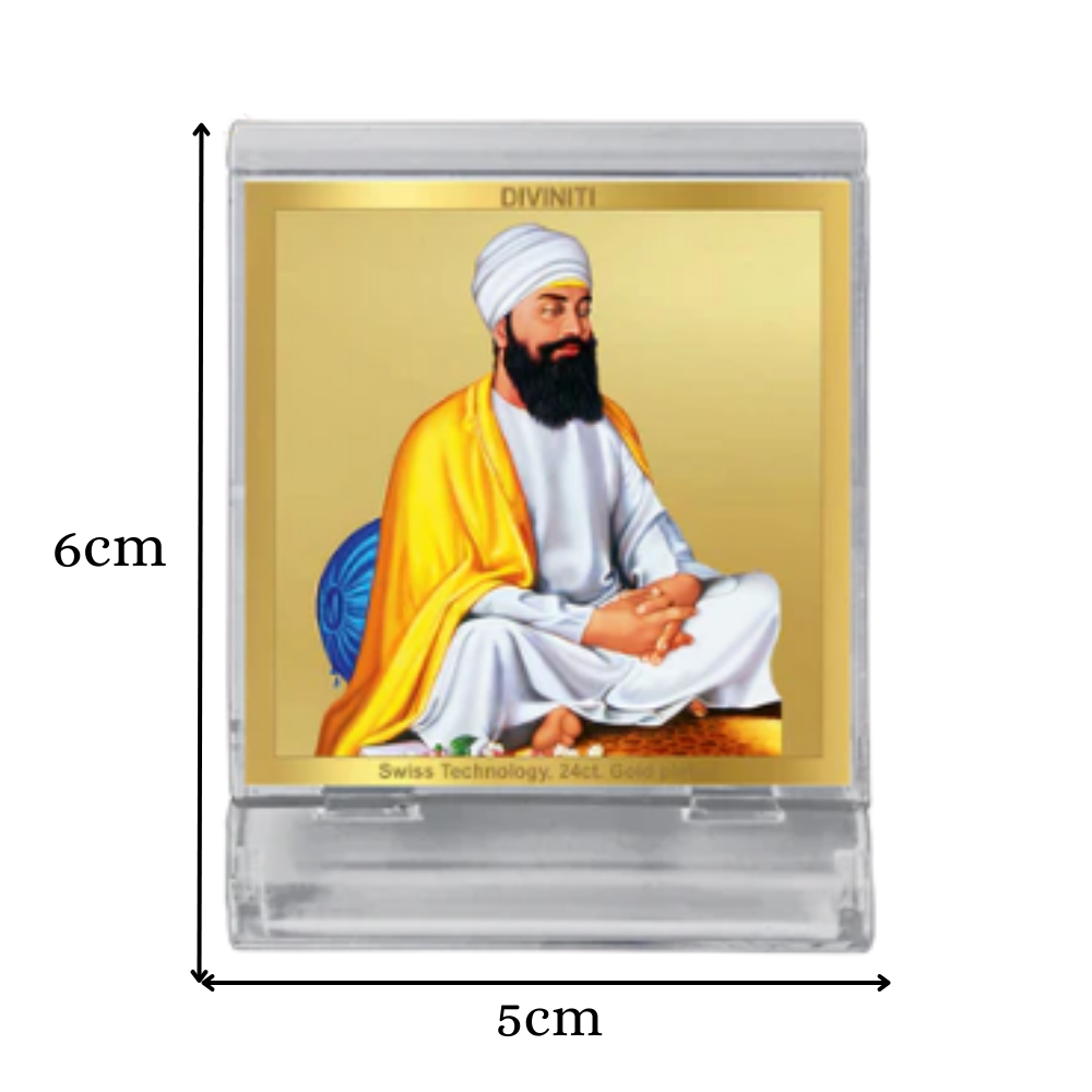 Guru Tegh Bahadar Ji | Divine Sikh Guru Car Dashboard & Tabletop Photo Frame in 24K Gold Plated Foil