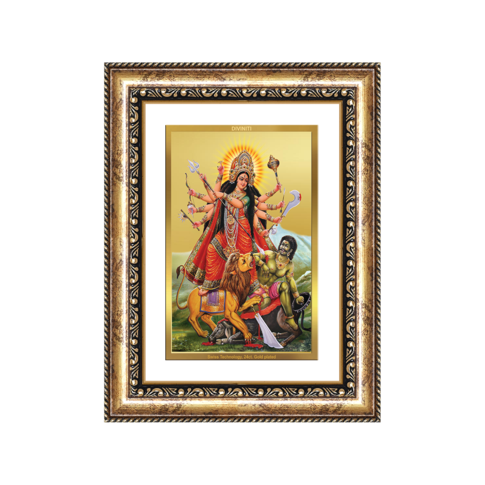 Diviniti 24K Gold Plated Durga - Mahishasura Mardini (Classic) Divine Wall Frame for Home Mandir & Office Decor | Luxury Spiritual Gift