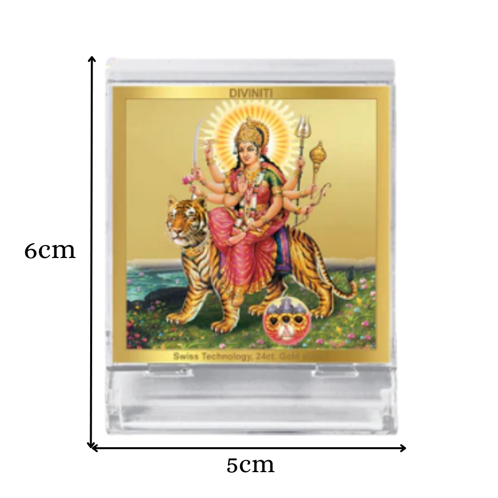 Durga Mata | Divine Goddess Durga Car Dashboard & Tabletop Photo Frame in 24K Gold Plated Foil