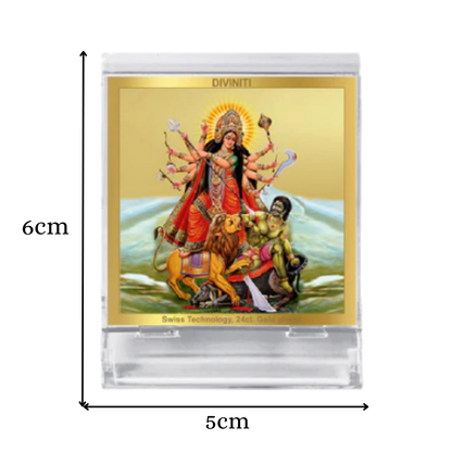 Durga Mahishasura | Divine Goddess Durga Car Dashboard & Tabletop Photo Frame in 24K Gold Plated Foil