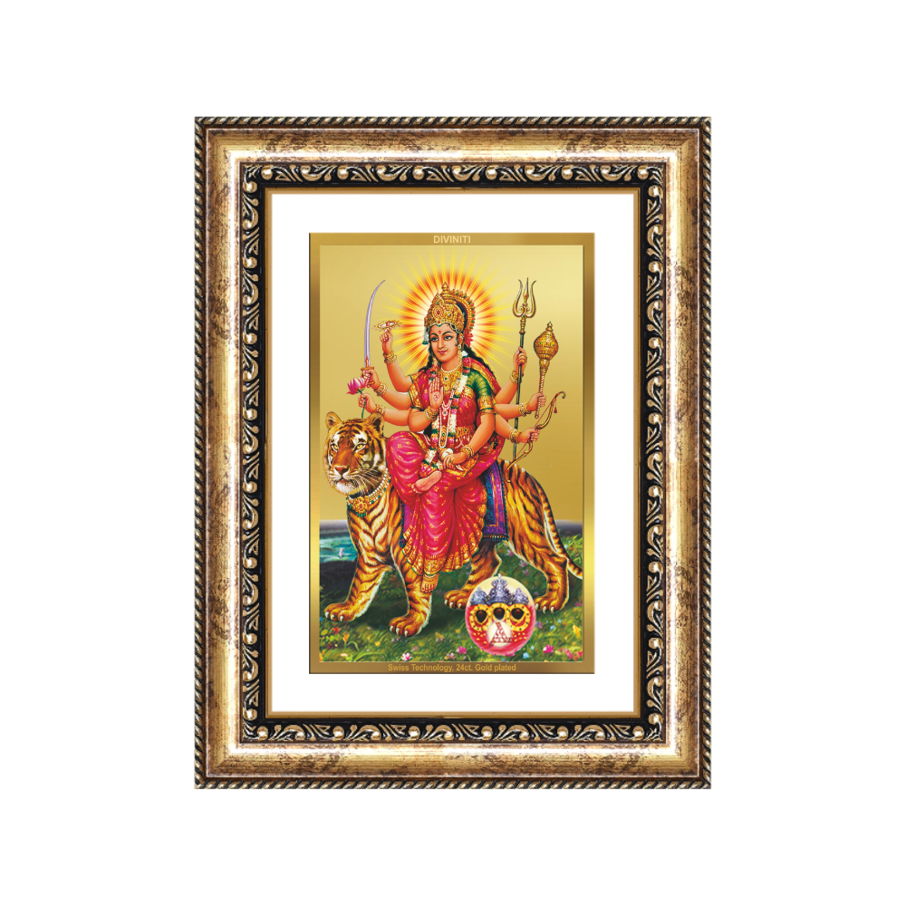 Diviniti 24K Gold Plated Durga - Sherawali Mata With Pind (Classic) Divine Wall Frame for Home Mandir & Office Decor | Luxury Spiritual Gift