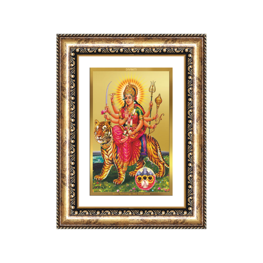 Diviniti 24K Gold Plated Durga - Sherawali Mata With Pind (Classic) Divine Wall Frame for Home Mandir & Office Decor | Luxury Spiritual Gift