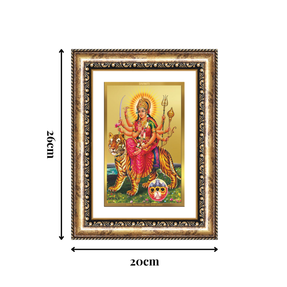 Diviniti 24K Gold Plated Durga - Sherawali Mata With Pind (Classic) Divine Wall Frame for Home Mandir & Office Decor | Luxury Spiritual Gift