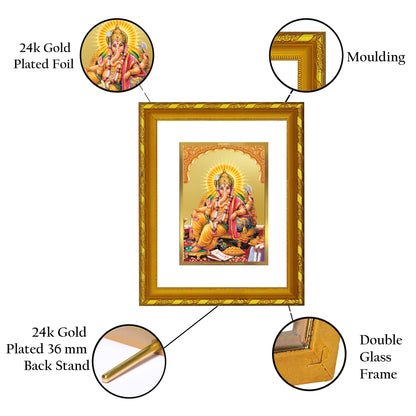 DIVINITI 24K Gold Plated Foil Ganesha Photo Frame Idol for Home & Office Decor, Wall Hanging, Workshop, Table Top, Gift|DG103 Size 2 (22.6x18.4 CM)