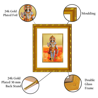 DIVINITI 24K Gold Plated Foil Lord Hanuman Photo Frame Idol for Home Wall Decor, Workshop, Table Top, Gift|DG103 Size 2 (22.6x18.4 CM)