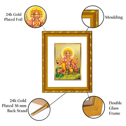 DIVINITI 24K Gold Plated Foil Panchmukhi Hanuman Photo Frame for Home Decor, Puja Room, Table Top, Wall Hanging, Workshop, Luxurious Gift|DG103 Size 2 (22.6x18.4 CM)