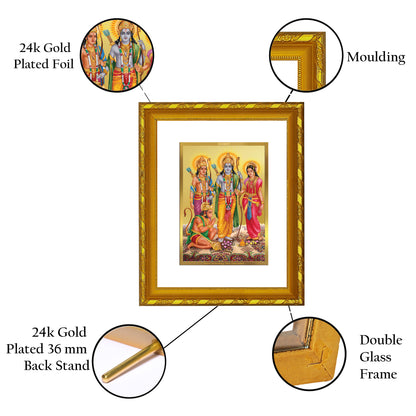 DIVINITI 24K Gold Plated Lord Ram Darbar Photo Frame for Home Decor, Table Top, Wall Hanging, Workshop, Premium Gift|DG103 Size 2 (22.6x18.4 CM)