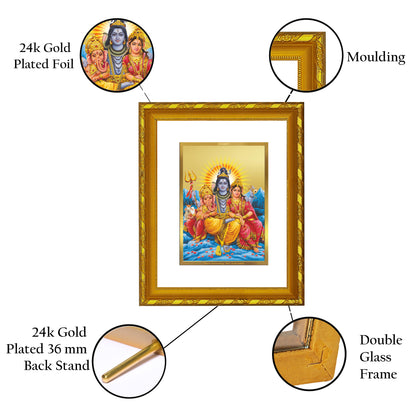 DIVINITI 24K Gold Plated Foil Lord Shiv Parivar Photo Frame for Home Decor, Puja Room, Table Top, Wall Hanging, Workshop, Gift|DG103 Size 2 (22.6x18.4 CM)