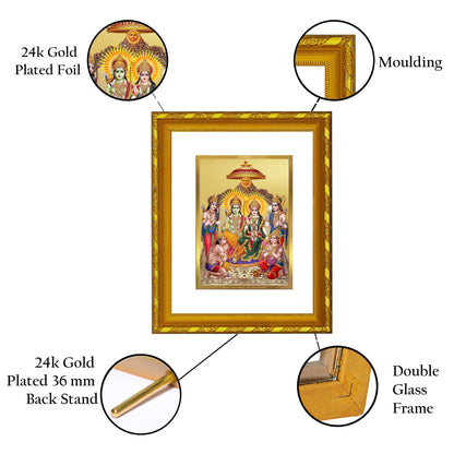 DIVINITI 24K Gold Plated Foil Shri Ram Darbar Photo Frame for Wall Hanging, Workshop, Table Top, Home Decor, Luxury Gift|DG103 Size 2 (22.6x18.4 CM)