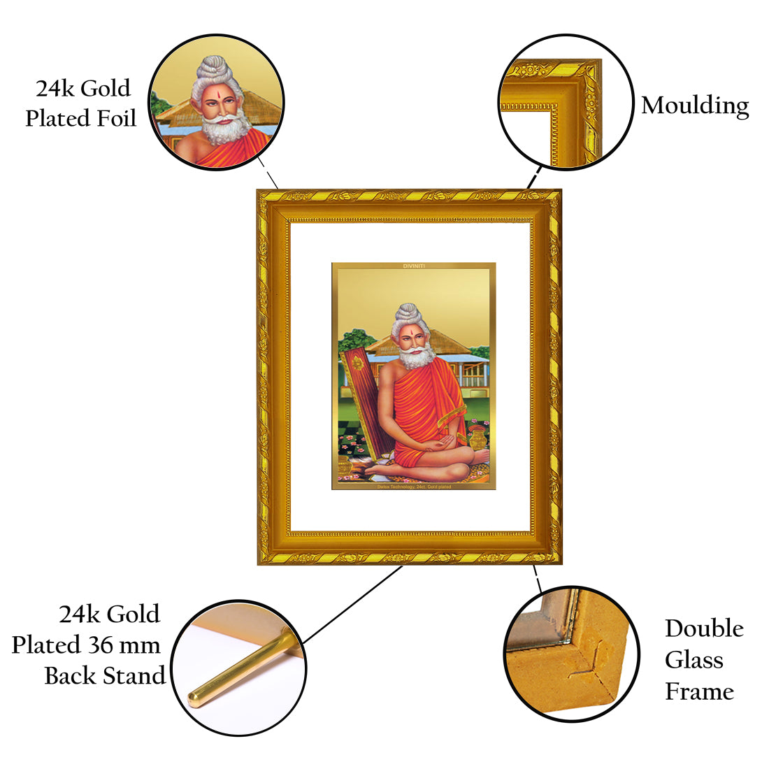 DIVINITI 24K Gold Plated Foil Baba Lokenath Exquisite Photo Frame Idol for Home & Office Decor, Wall Hanging, Workshop, Table Top, Gift|DG103 Size 2 (22.6x18.4 CM)