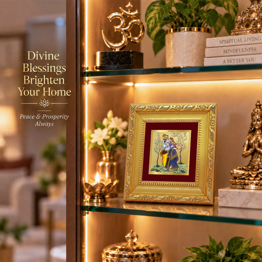 24K Gold-Plated Radha Krishna Frame | Premium Gift Box | 10x10 CM