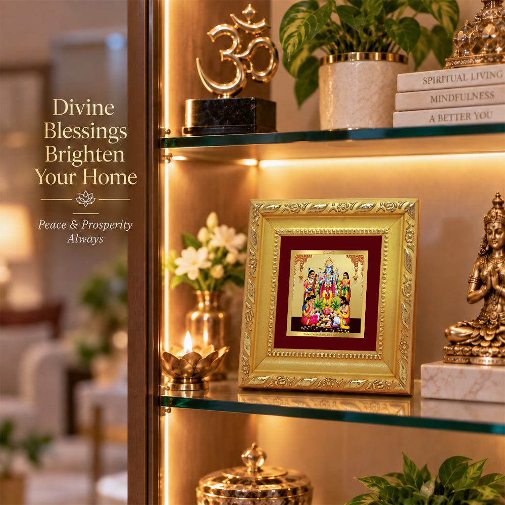 24K Gold-Plated Lord Satyanarayan Frame | Premium Gift Box | 10x10 CM