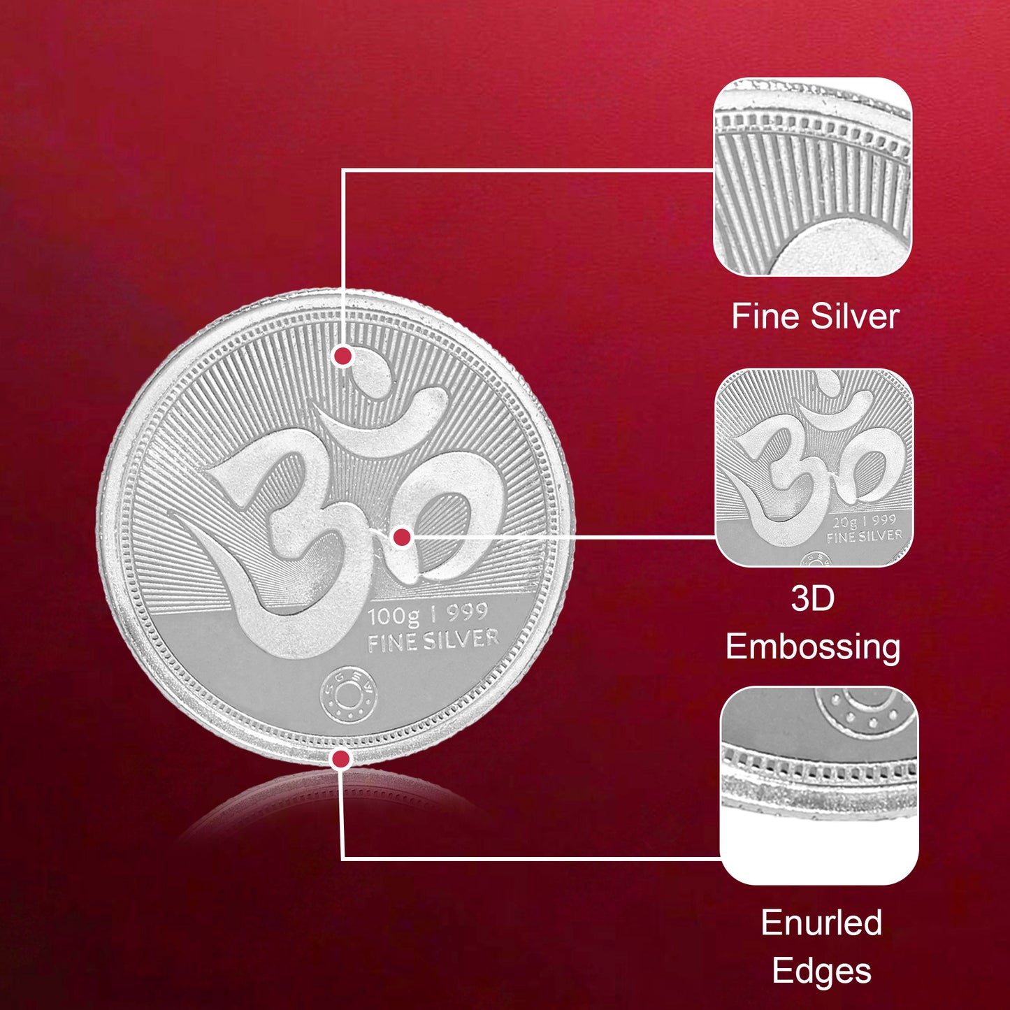 DIVINITI Pure Silver Coin Featuring Laxmi Ganesh & Om A Sacred Symbol of Prosperity and Spirituality for Home & Office Décor, Puja Room Diwali Gift (100g)