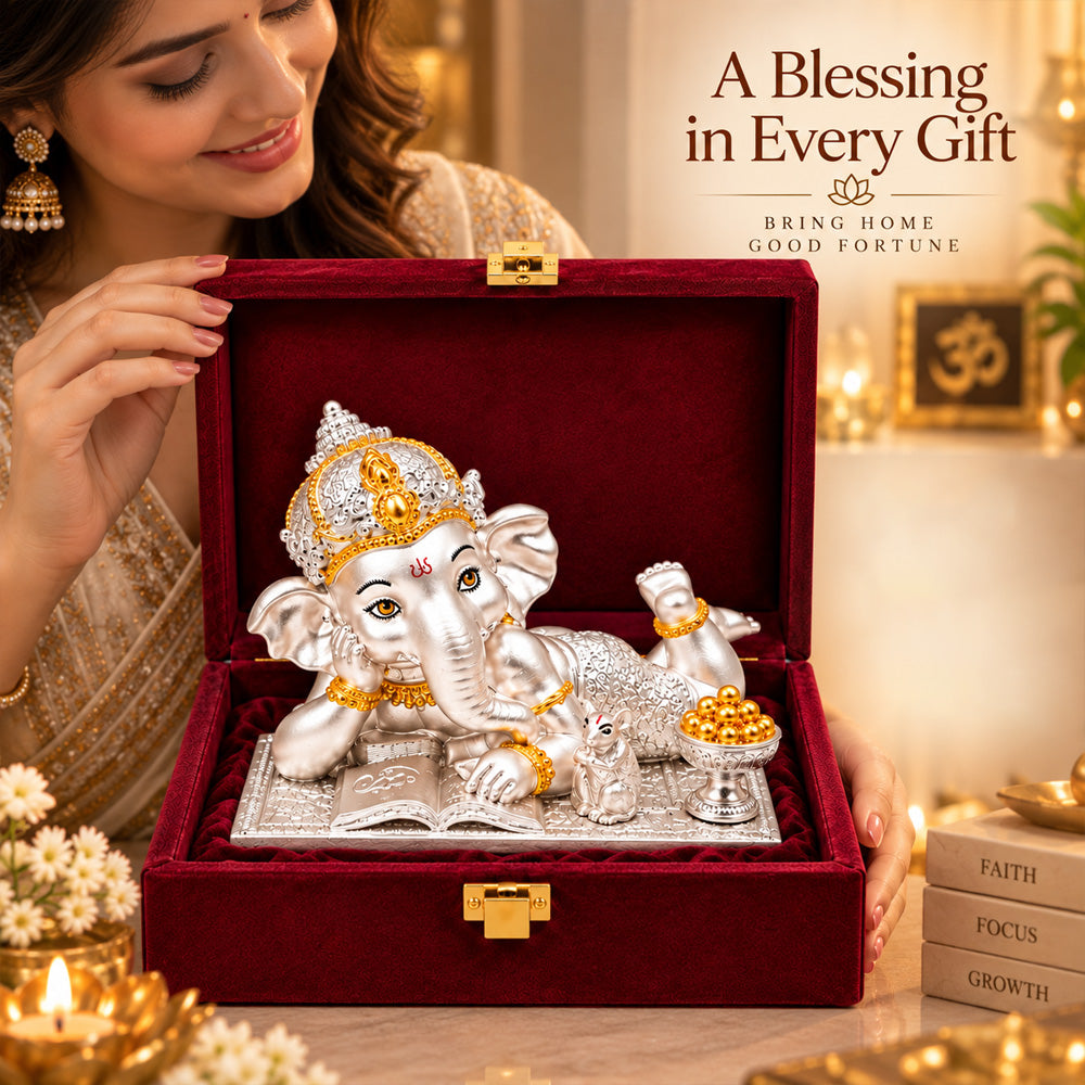999 Silver-Plated Dual-Tone Bal Ganesha Idol | Premium Gift Box | 12x14 CM