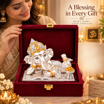 999 Silver-Plated Dual-Tone Bal Ganesha Idol | Premium Gift Box | 12x14 CM
