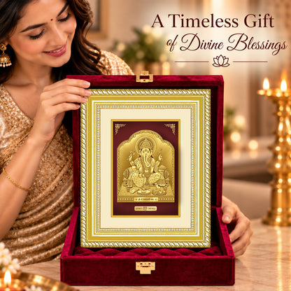 24K Gold-Plated Lord Ganesha Frame | Premium Gift Box | 22x18 CM