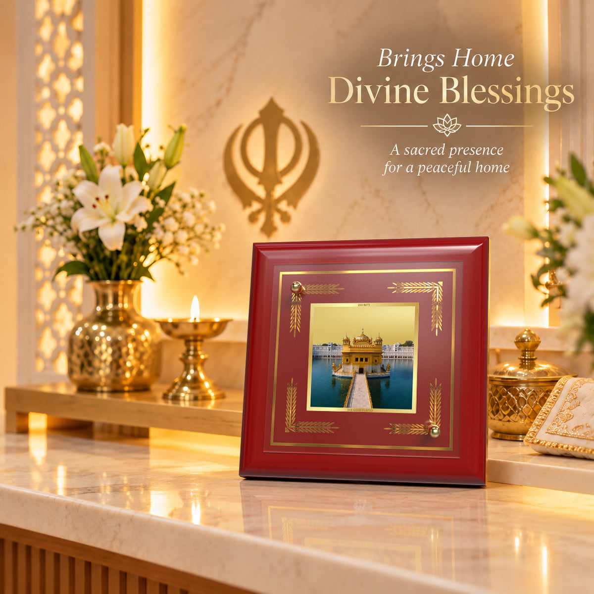 24K Gold-Plated Golden Temple MDF Frame | Premium Gift Box | 10x10 CM