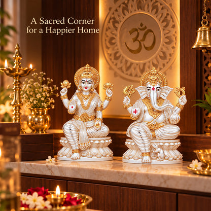 999 Silver-Plated Dual-Tone Lakshmi Ganesha Idol | Premium Gift Box | 7x9 CM