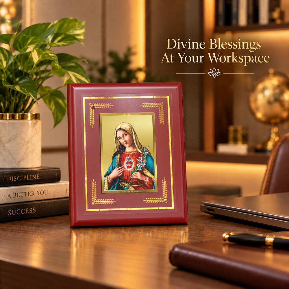 24K Gold-Plated Mother Mary MDF Frame | Premium Gift Box | 16 X 13.5 CM