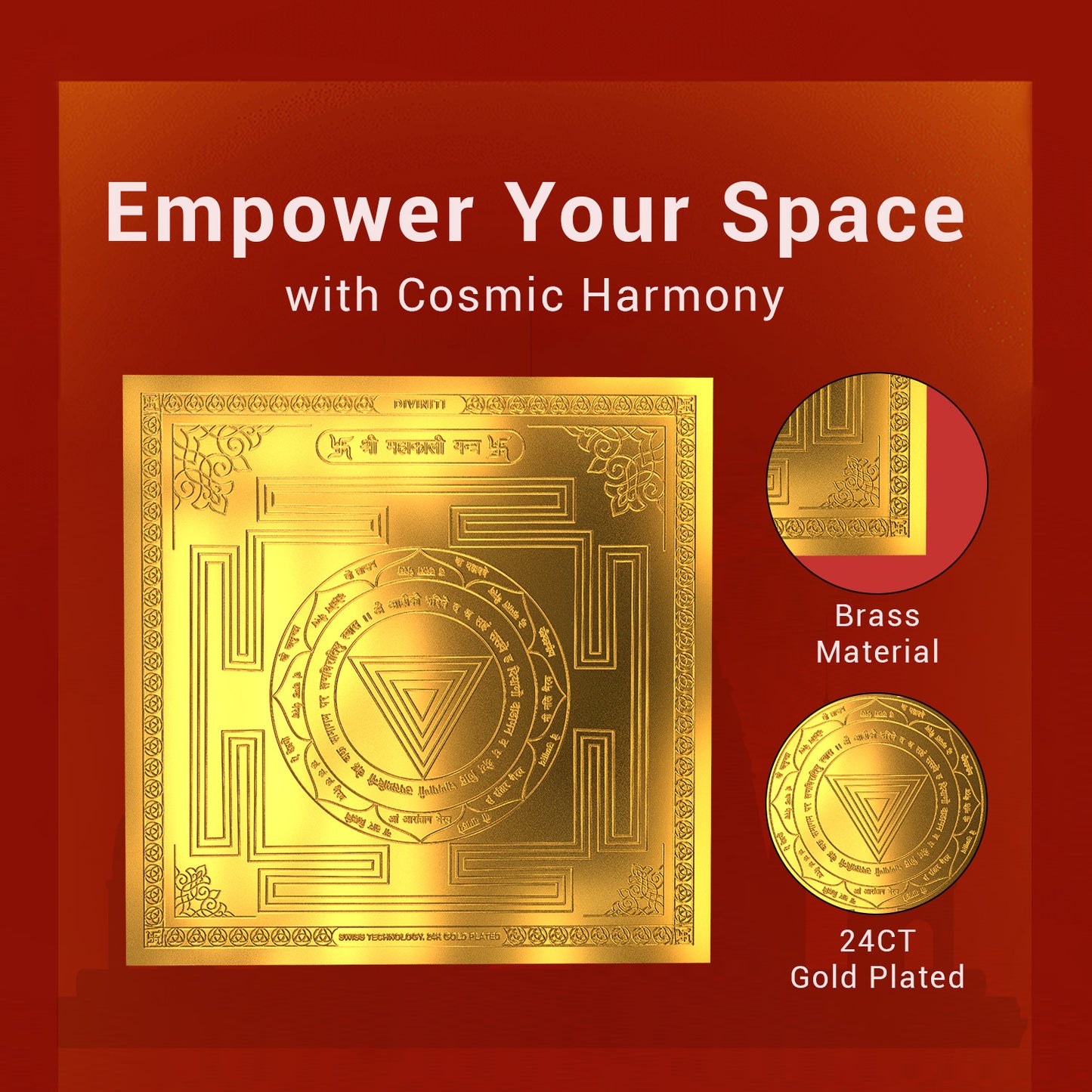 Diviniti 24K Gold Plated Goddess Mahakali Energized Yantra Perfect Gift For Festivals (15.5x15.5 CM)