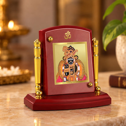 24K Gold-Plated Banke Bihari Ji MDF Car Dashboard Frame | 7.5x9 CM